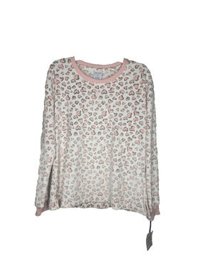 Sleep Sense Pajama Top Womens SZ M Hearts Pink Gray Lounge PJ Soft Cozy LS